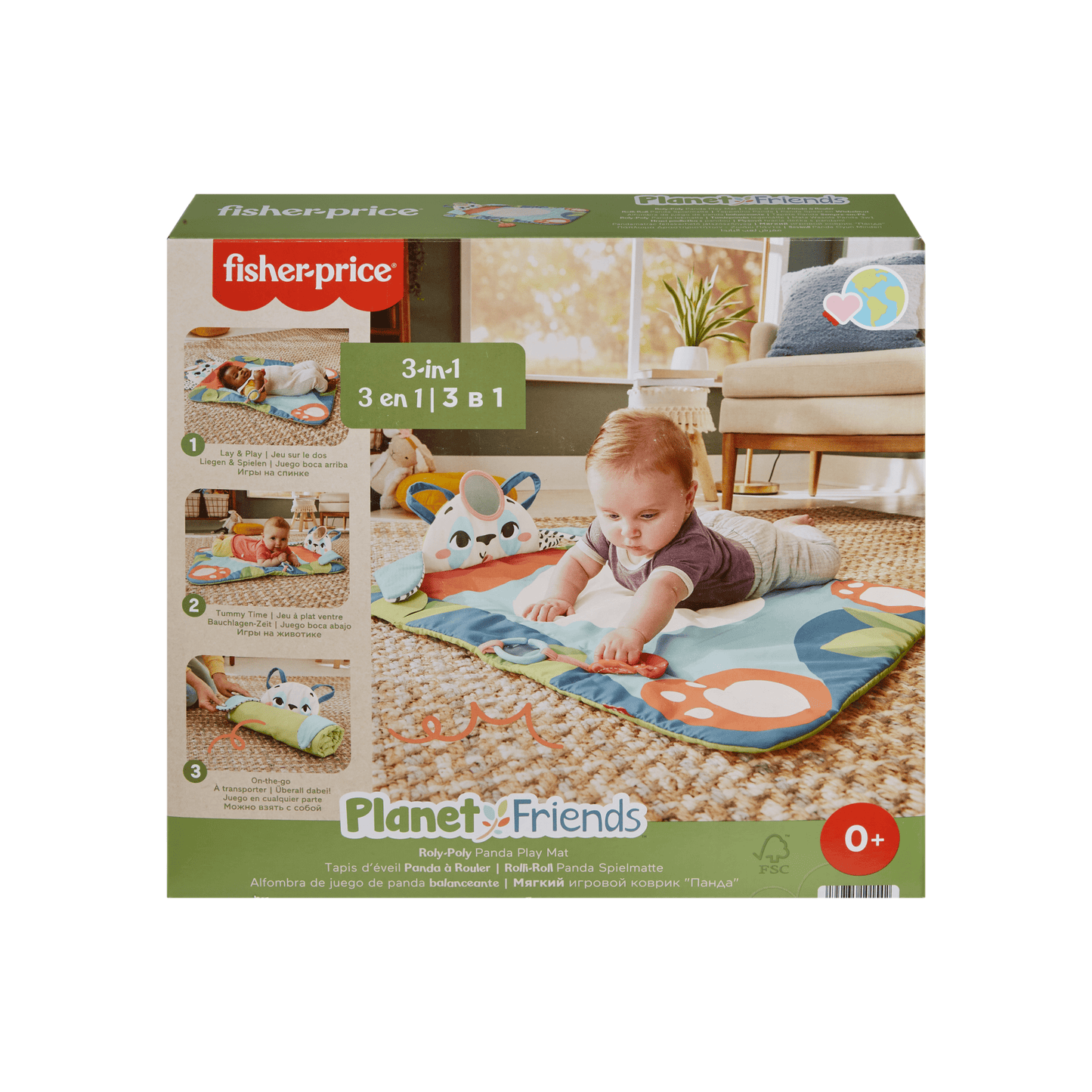 Fisher-Price Planet Friends Tapis D’Éveil Panda à Rouler, 2Jouets